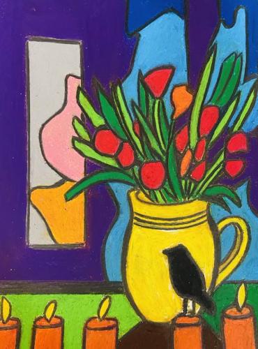 Still life with tulips and candles